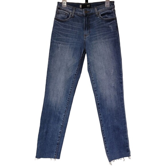 Kut from the Kloth REESE High Rise Ankle Straight Denim Jeans Raw Hem Size 0 29W - Picture 1 of 7